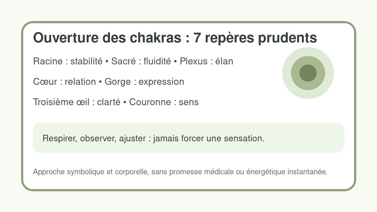 Repères prudents pour l'ouverture des chakras en yoga et respiration douce