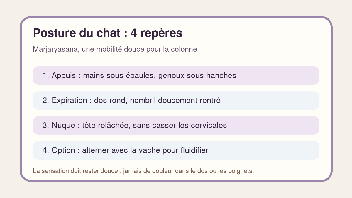 Repères de placement pour la posture du chat en yoga