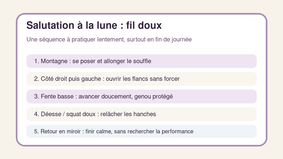 Étapes simples de salutation à la lune yoga pour une routine du soir