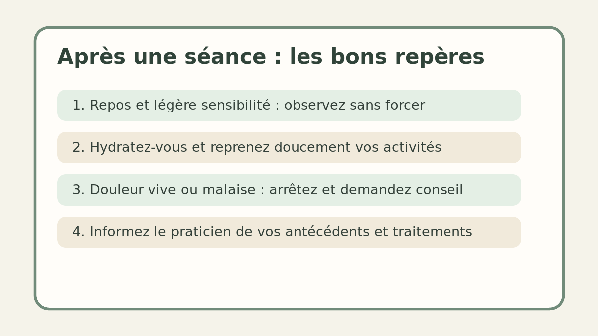 Repères pratiques après un massage Tuina : repos, observation et signaux d’alerte
