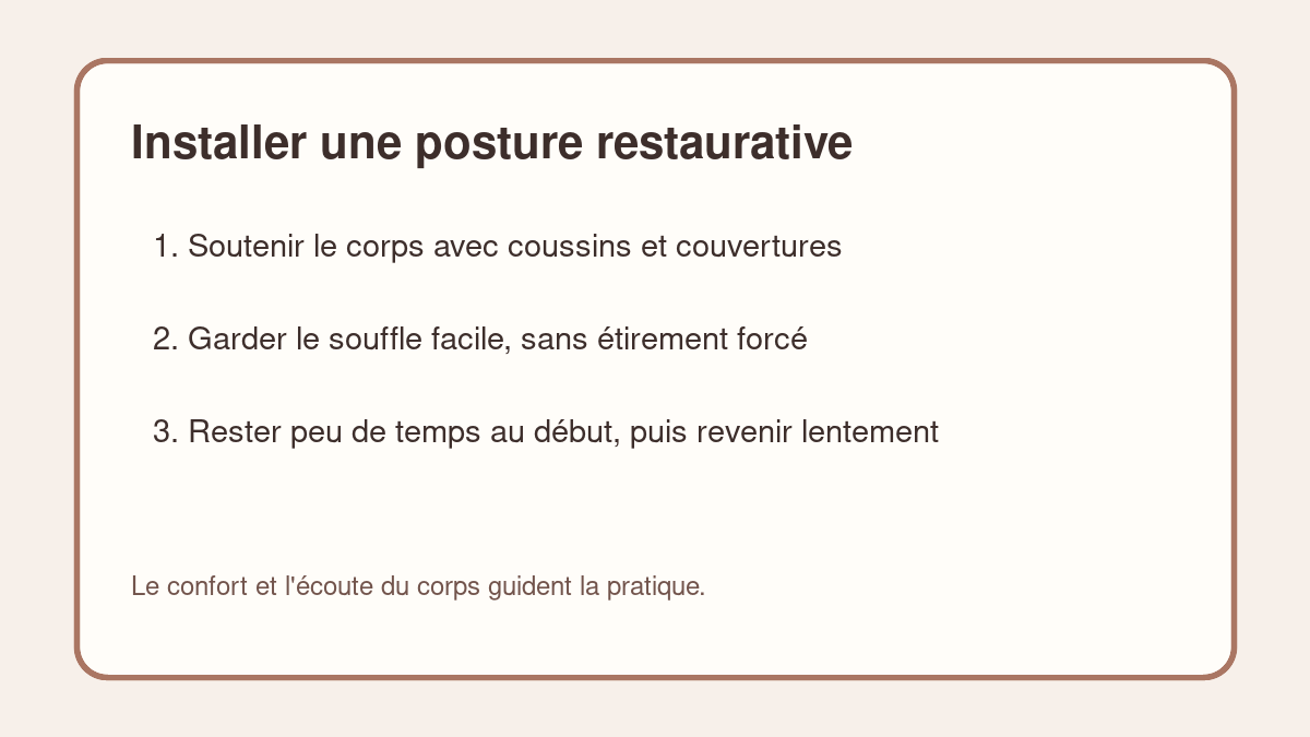 Schéma des repères pour installer une posture de yoga restauratif avec supports