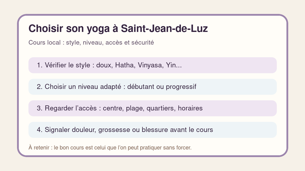 Checklist pour choisir un cours de yoga à Saint-Jean-de-Luz