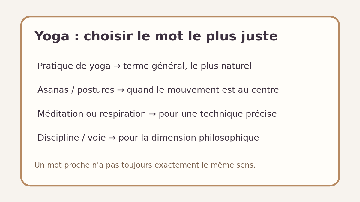 Repères pour choisir un synonyme de yoga selon le contexte