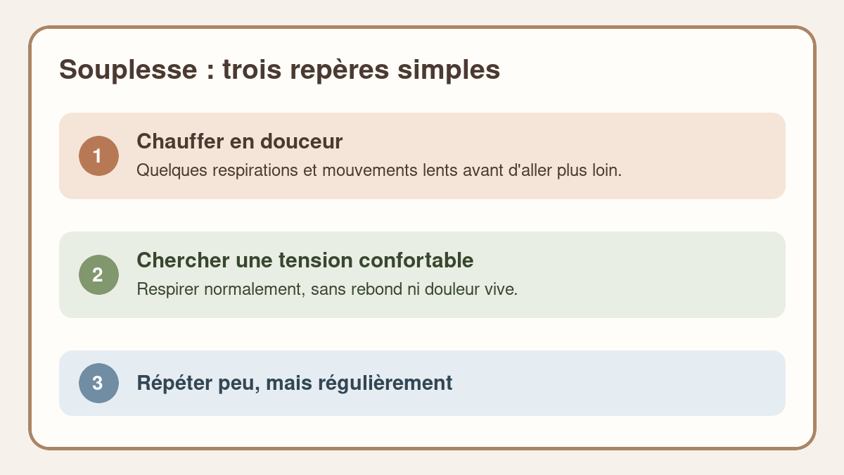 Trois repères pour pratiquer des postures de yoga pour la souplesse sans forcer